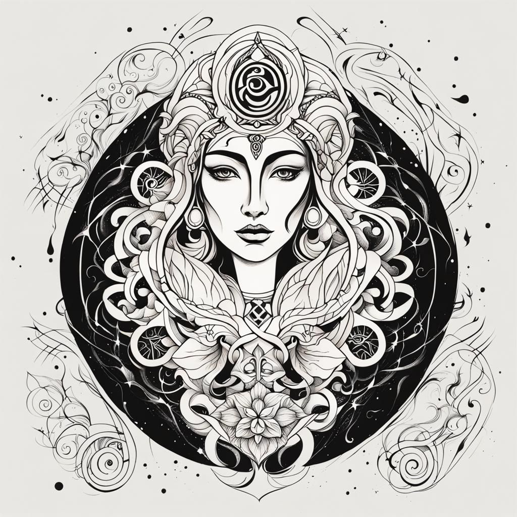 Hecate Tattoo Design in Abstract Art Style