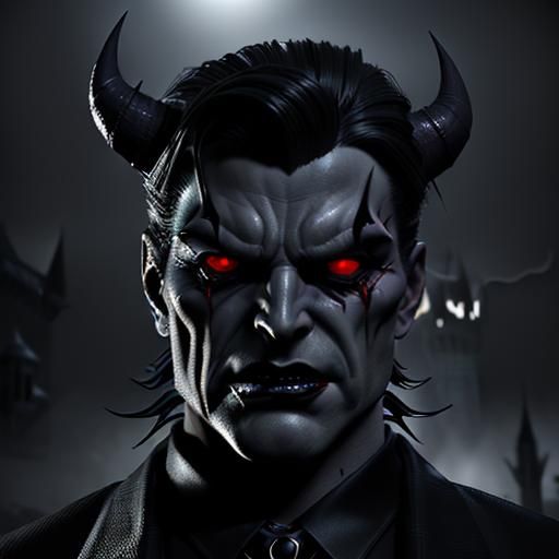 Comic Noir Expressionism// demon evil villain, castle, photorealistic 3d sinister