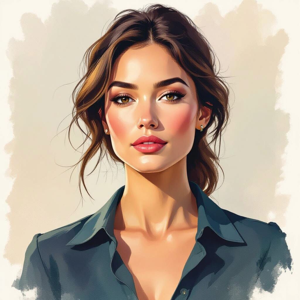 Gouache Painting of a Resilient Woman with Subtle Textures