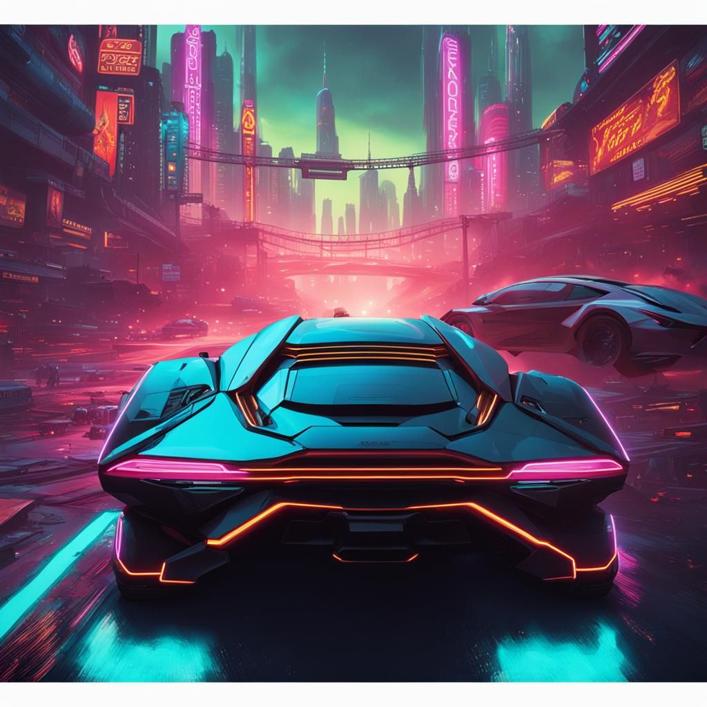 Hyperrealistic Futuristic Car on Comet in Cyberpunk Style