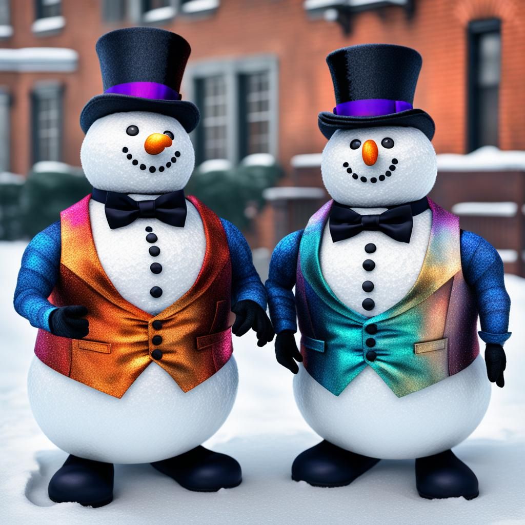 Pearlescent Snowmen in Top Hats and Bow Ties