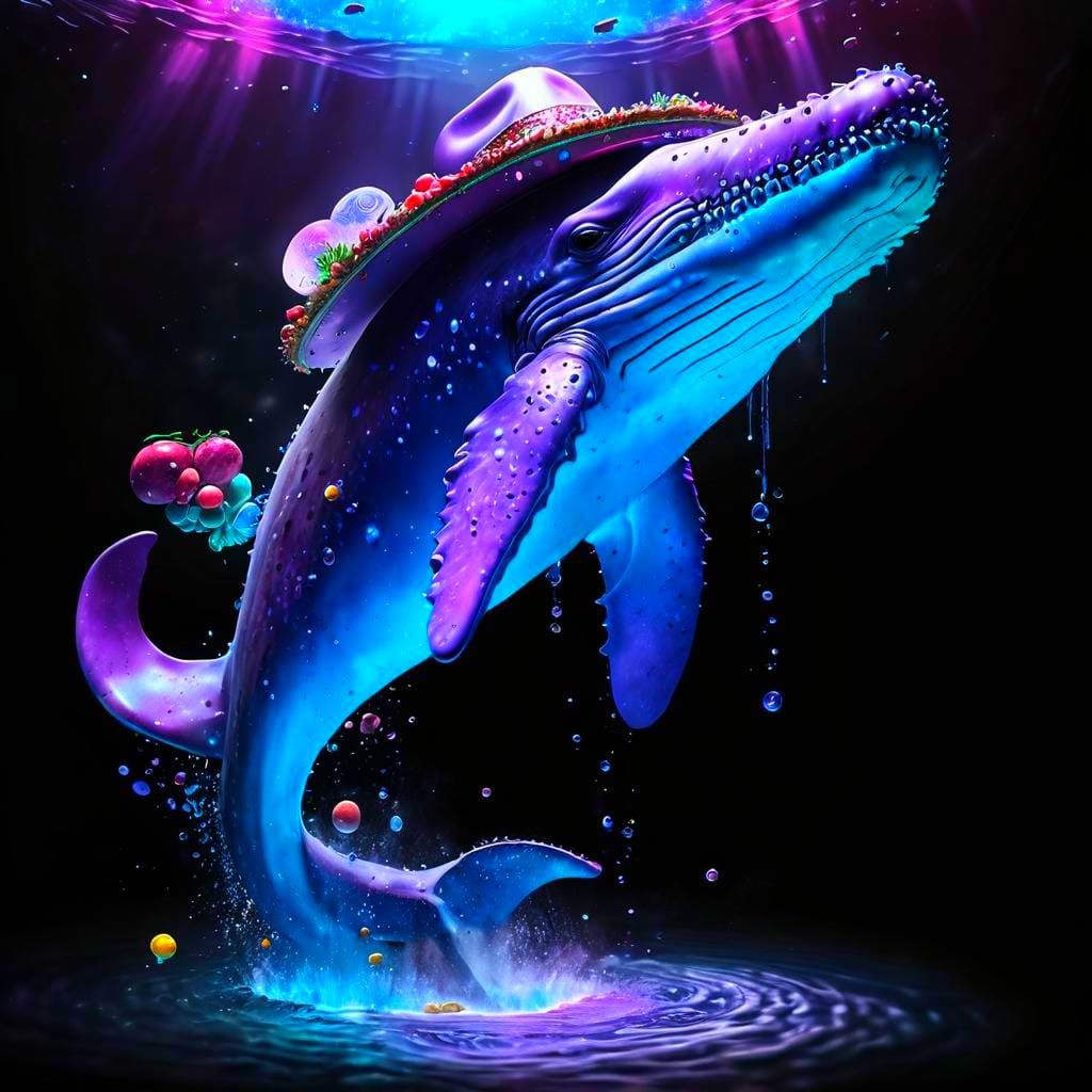 Cosmic Humpback Whale with Sombrero, Psychedelic Art