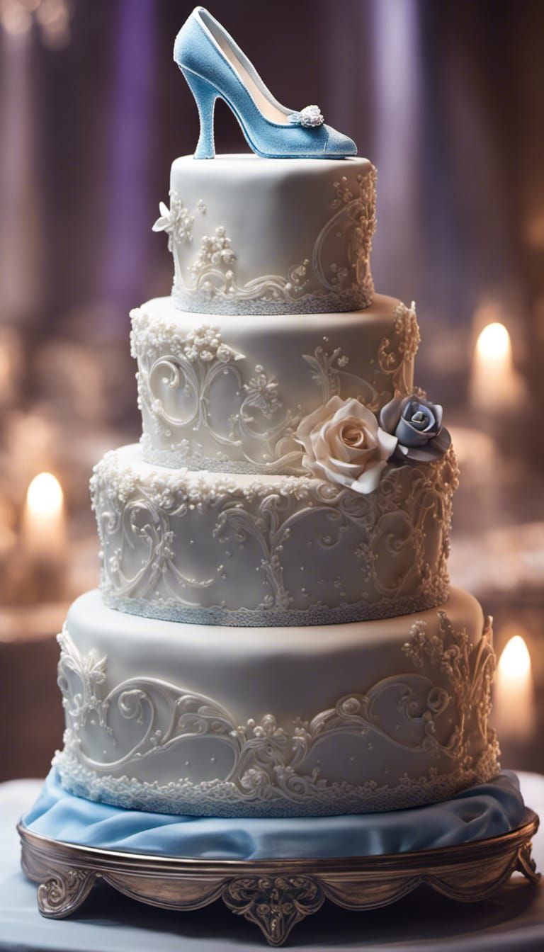 Cinderella Wedding Cake with Glass Slipper, Photorealistic