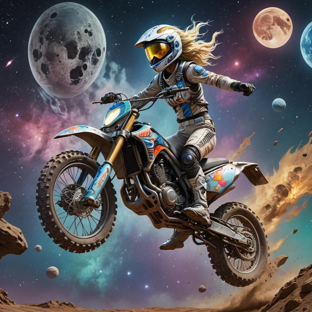 Blond Alien Rides Space Bike on Moon