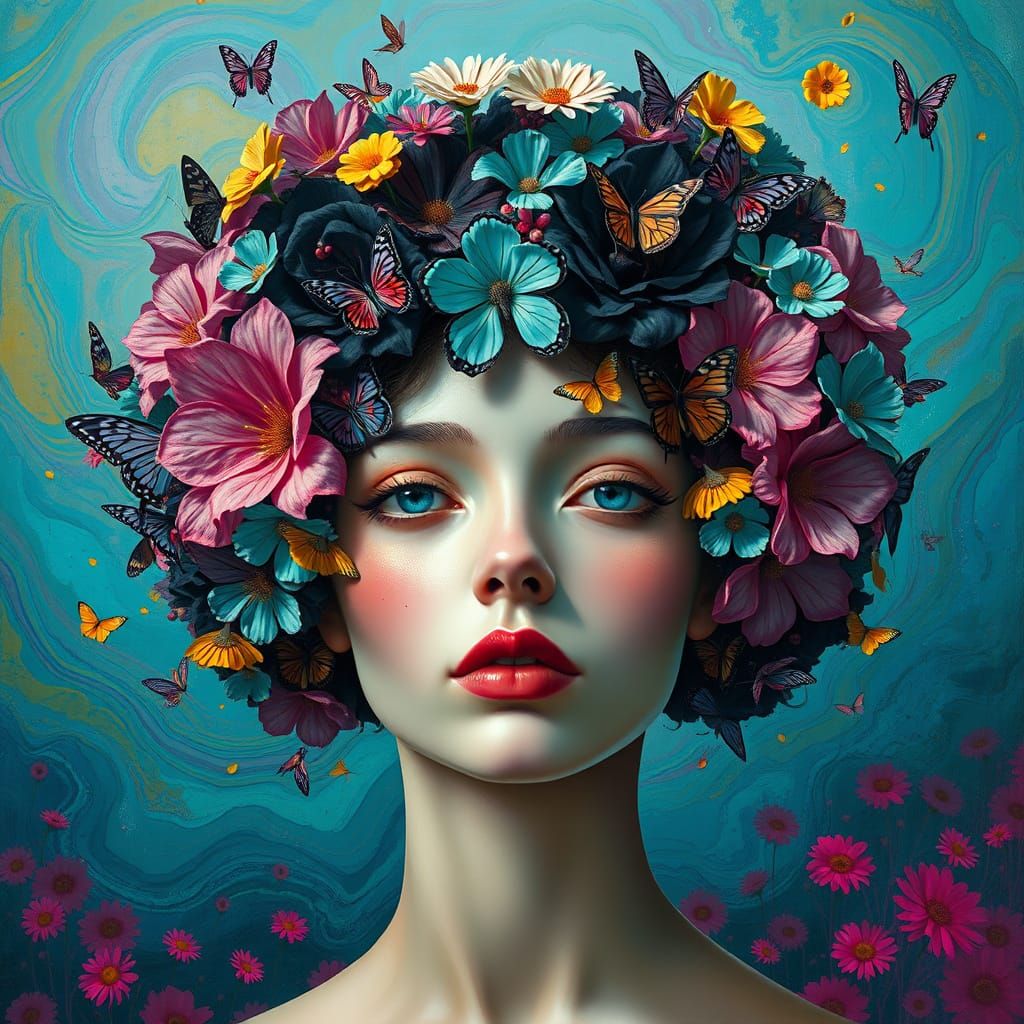 Vibrant Floral Portrait in Surrealist Style