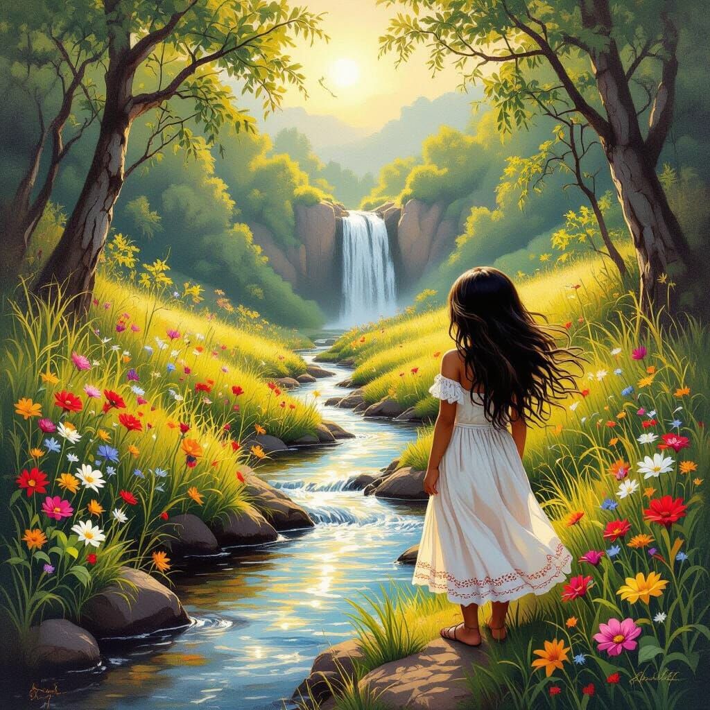 Latina Girl Poses by Tranquil Forest Stream