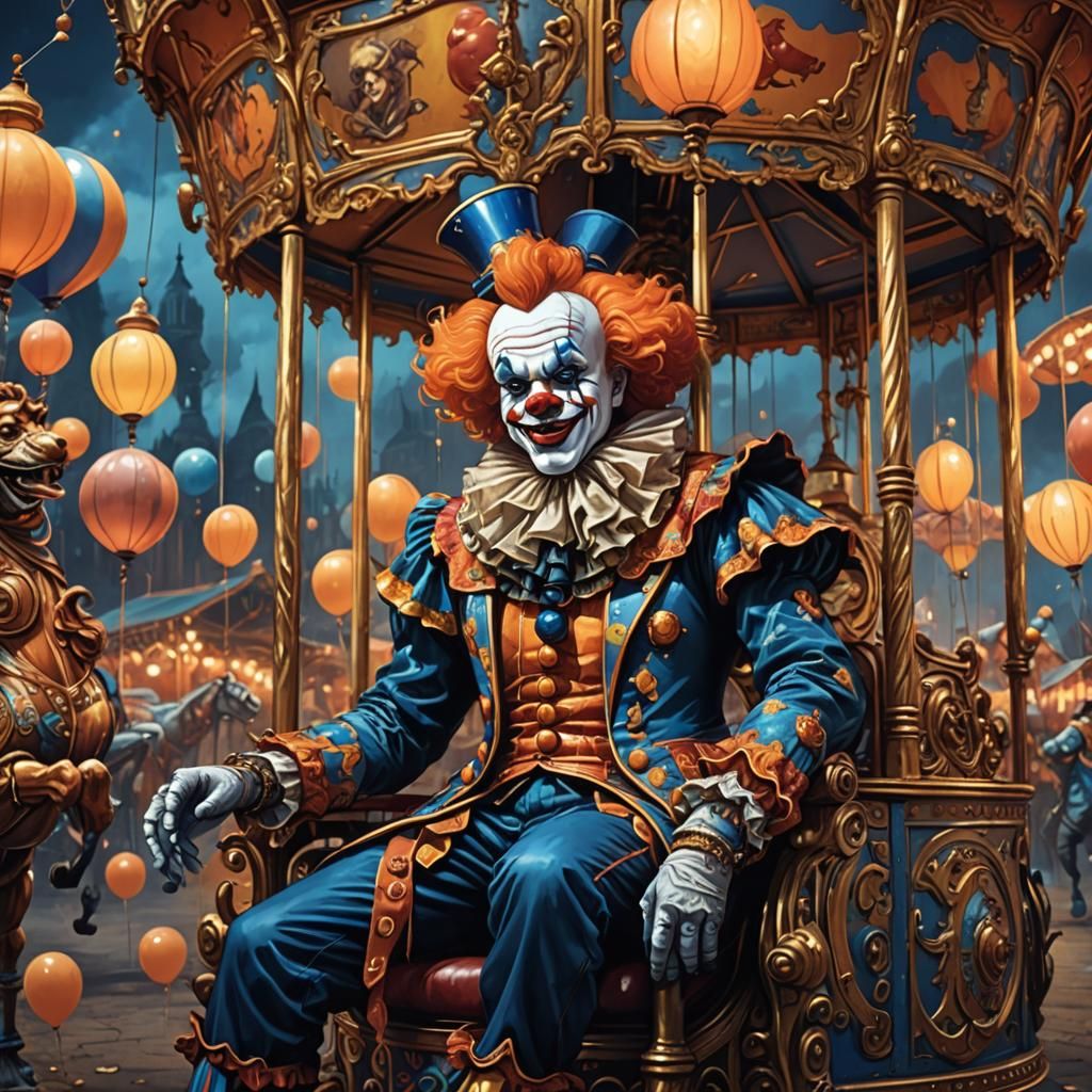 Clown on Carousel: Detailed Fantasy Art