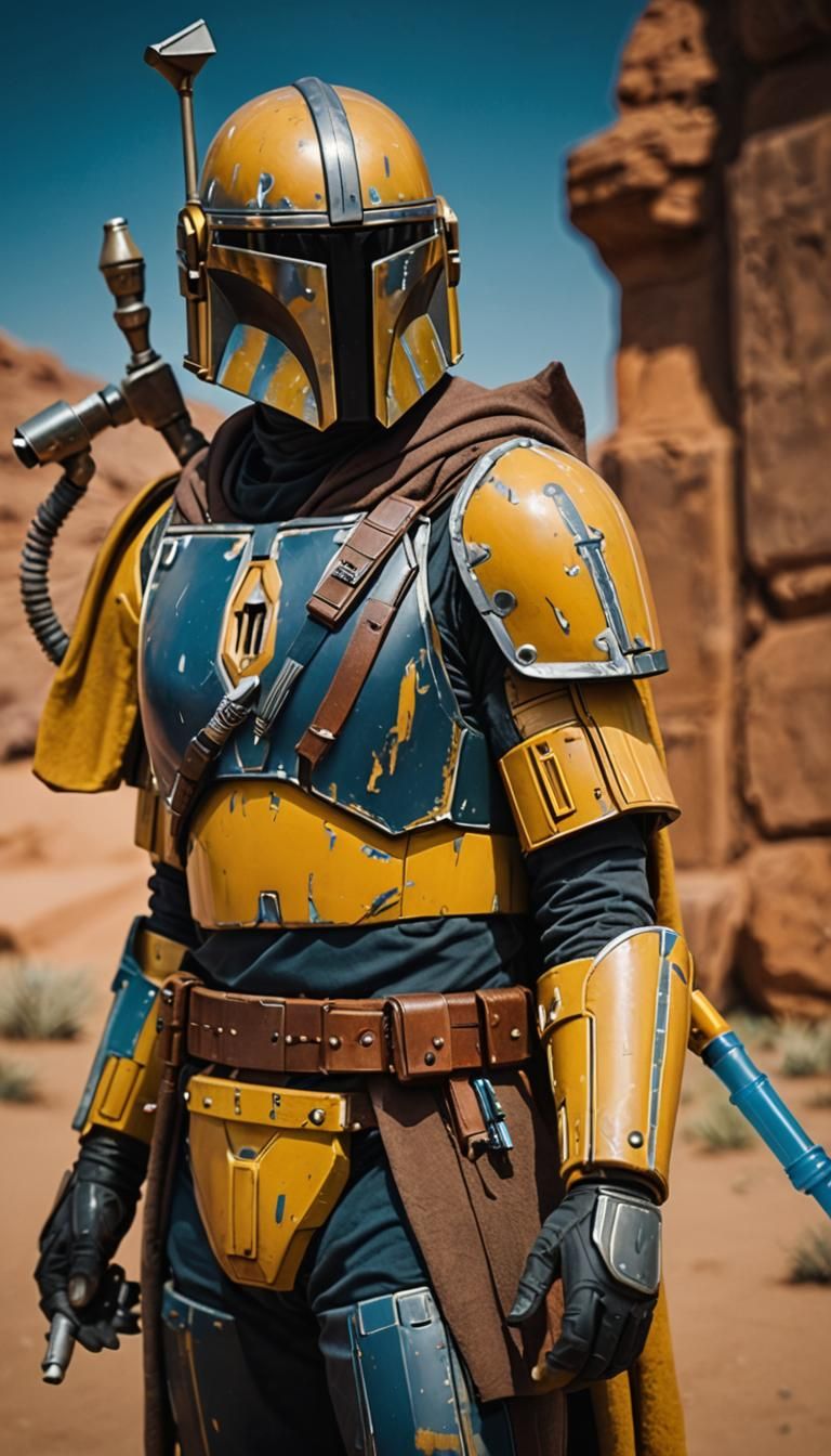 Mandalorian Warrior Portrait in Detailed Matte Painting Styl...
