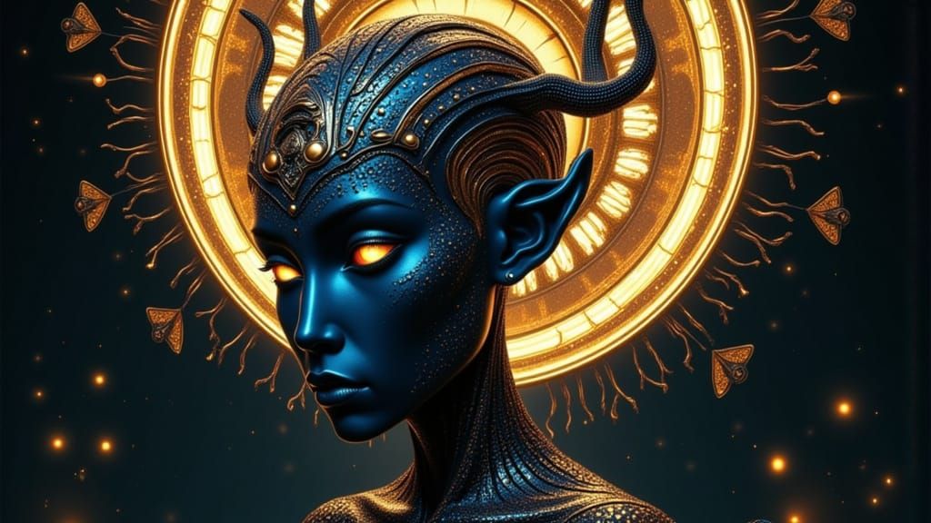 Alien Mandala Portrait in Deco Surreal Style