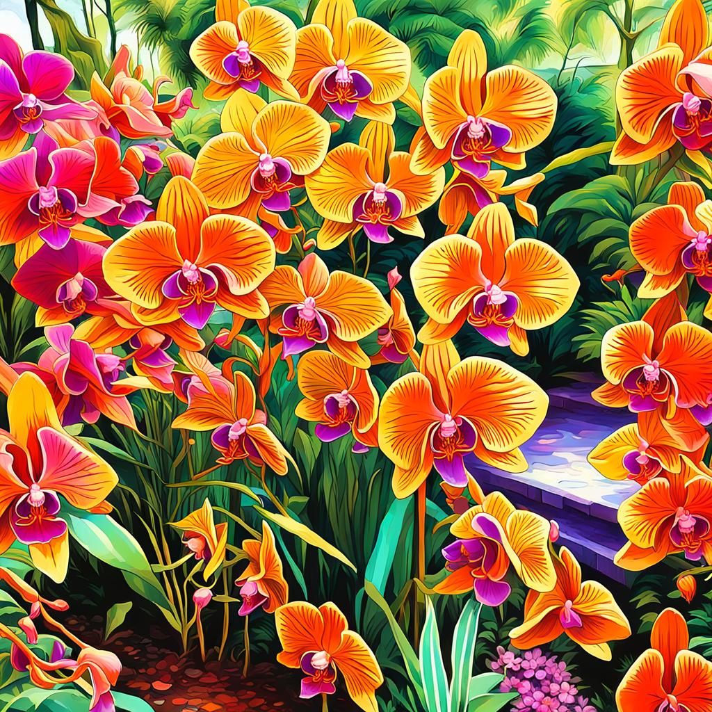 Cybertronian Gardenscape with Metallic Orchids and Flora