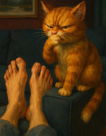 Disgusted Cat in Painterly First-Person View