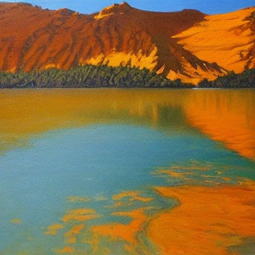 Golden Orange Lake Oil Painting