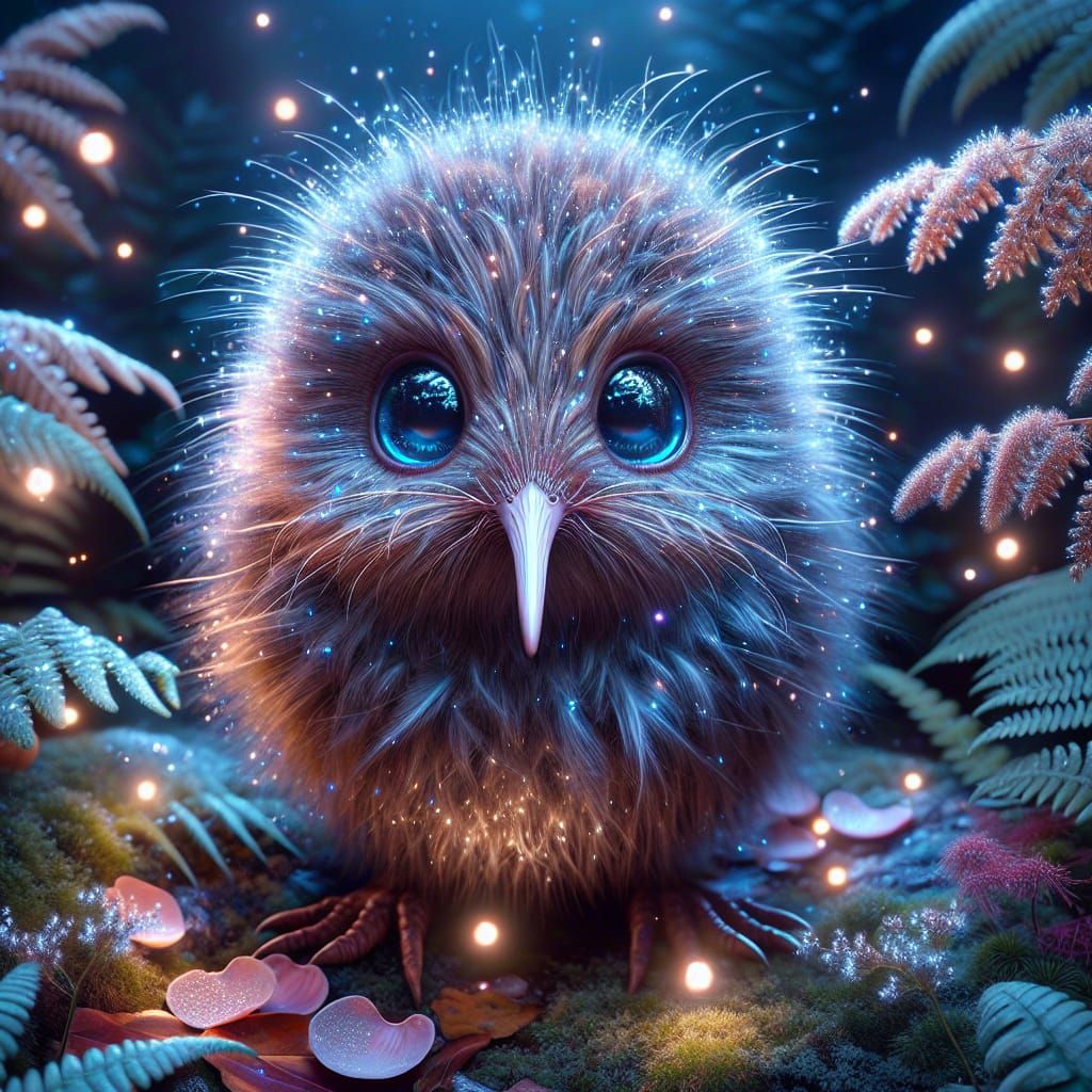Cute Kiwi Bird in Magical Garden Setting