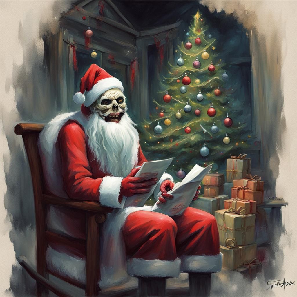 Scary Whimsical Christmas Scene in Digital Painting Style