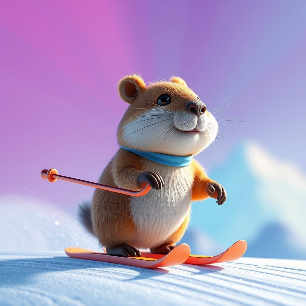 Vibrant Capybara Zooms Down Colorado Ski Track in Whimsical....