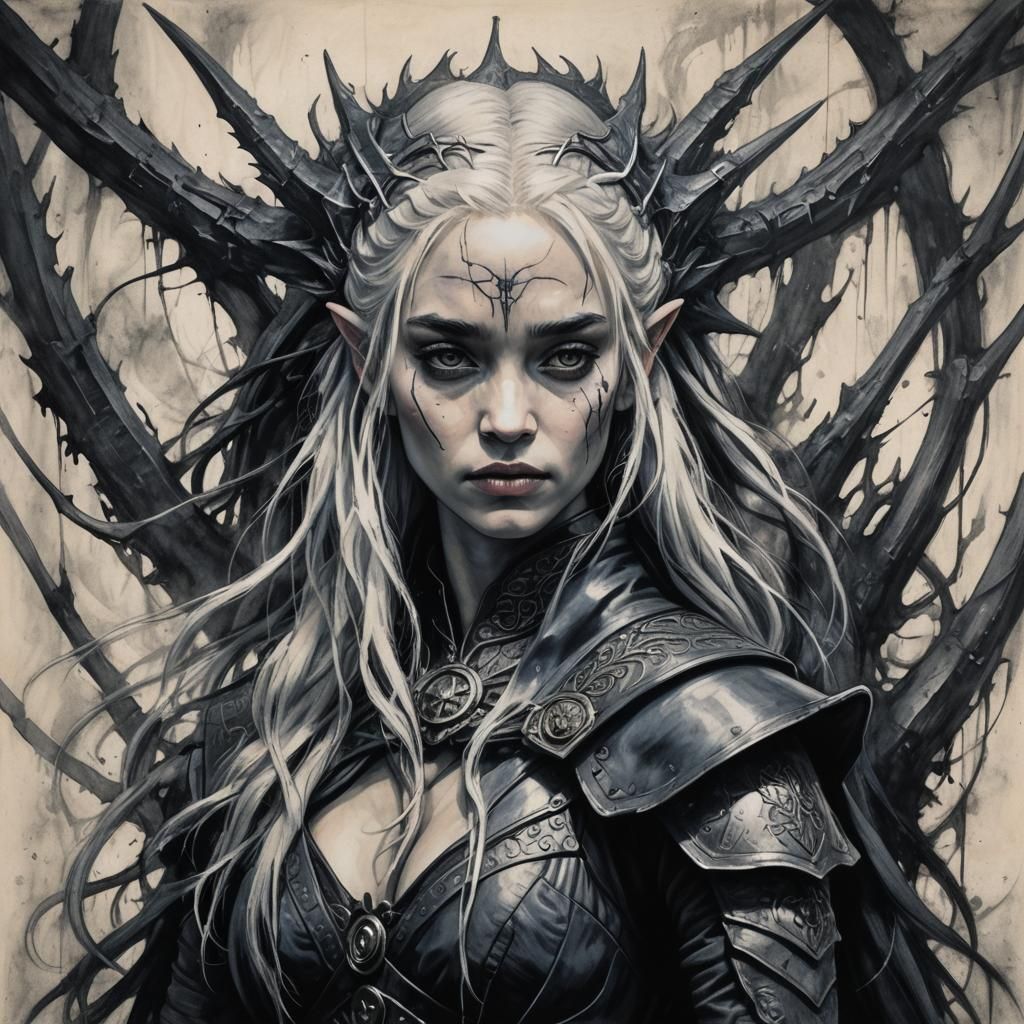 Cyberpunk Queen Portrait in Charcoal Style