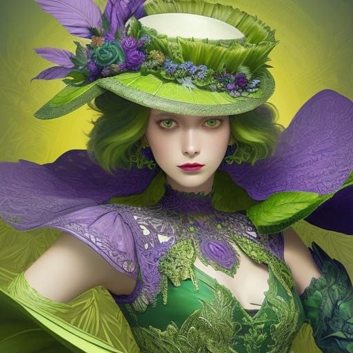 Art Deco Woman with Artichoke Leaf Hat