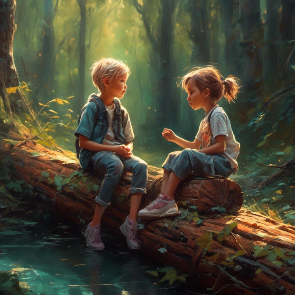 Lost Children in Forest: Graffiti Splash Art