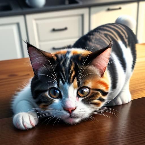 Calico Kitten's Cookie Caper: Whimsical Digital Photography