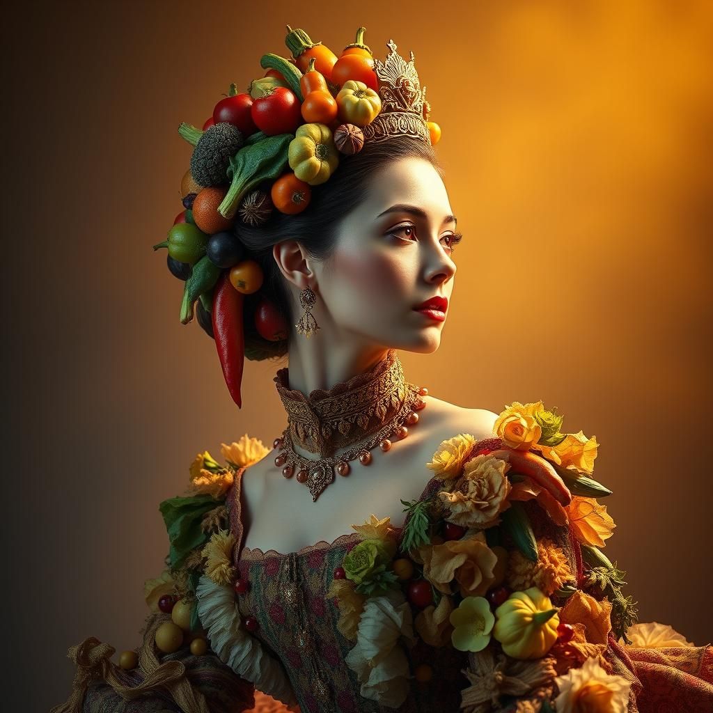 Regal Vegetable Queen in Renaissance-Baroque Style