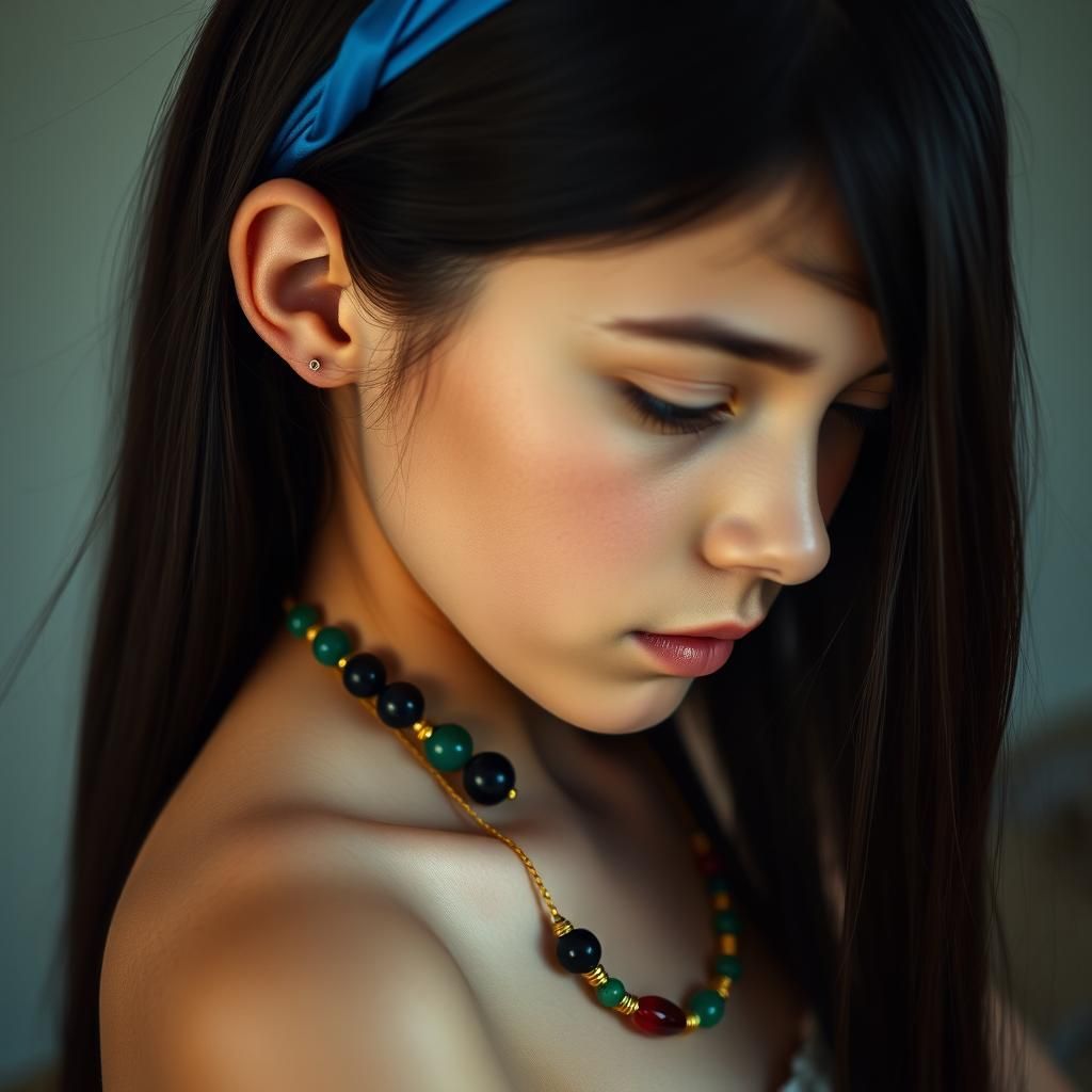 Girl with Glass Necklace, Cinematic Still