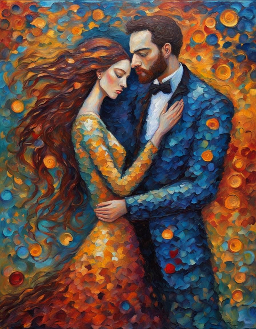 Abstract Love in Klimt-Style Neo-Impressionism