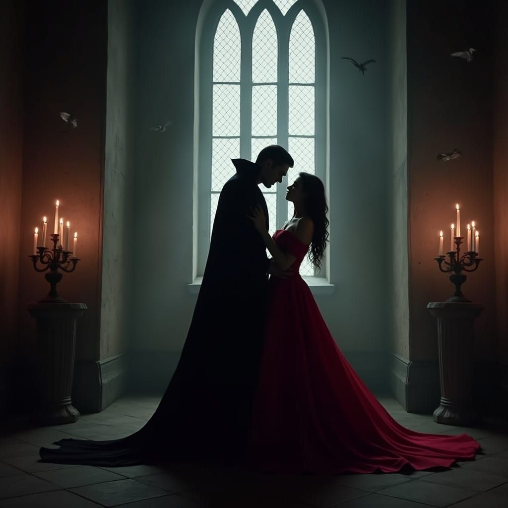 Elegant Vampire Castle Scene in Dark Victorian Style