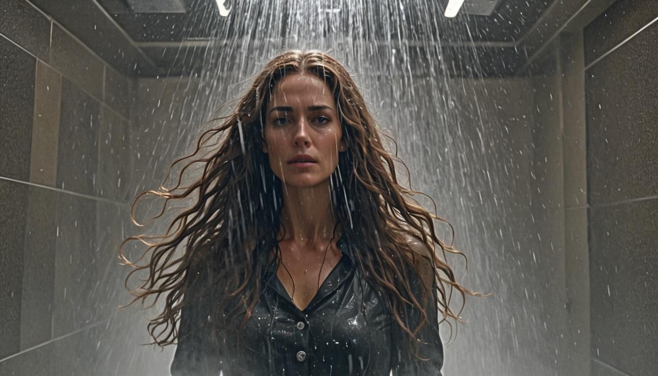 Cosmic Shower Portal in Retro Sci-Fi Style