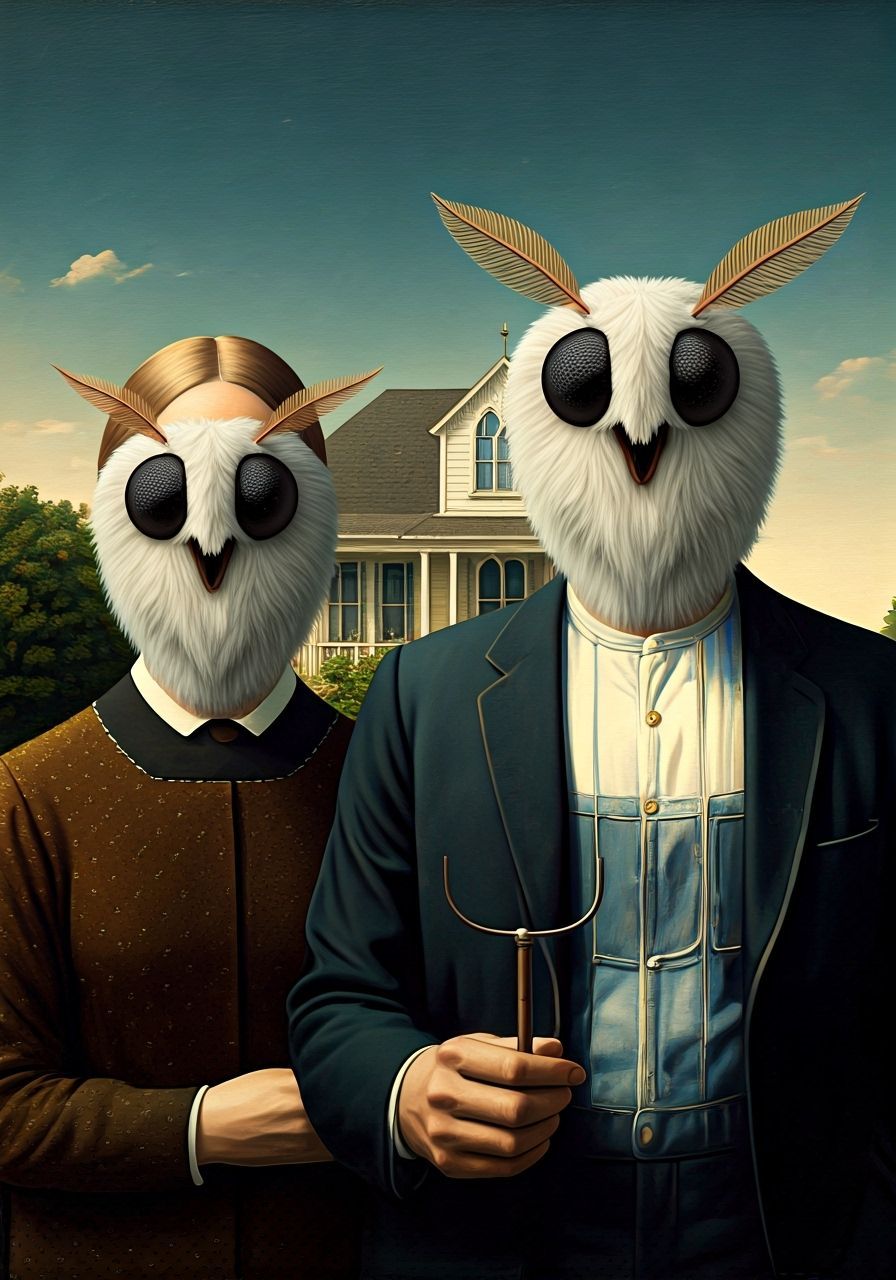 Moth-Headed American Gothic in Surreal Realism