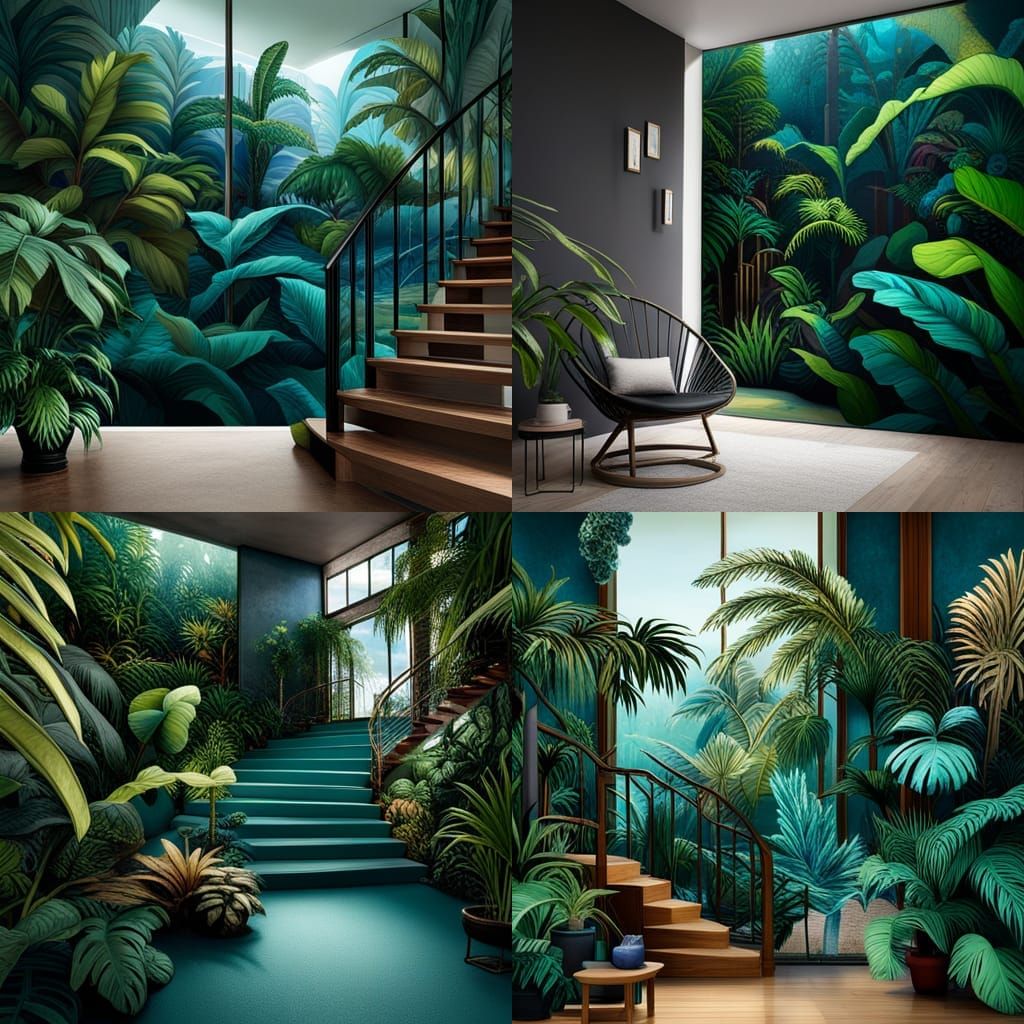 Lush Indoor Garden Room with Forest View