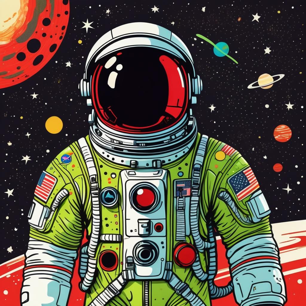 Retro Cartoon Astronaut in Pop Art Style