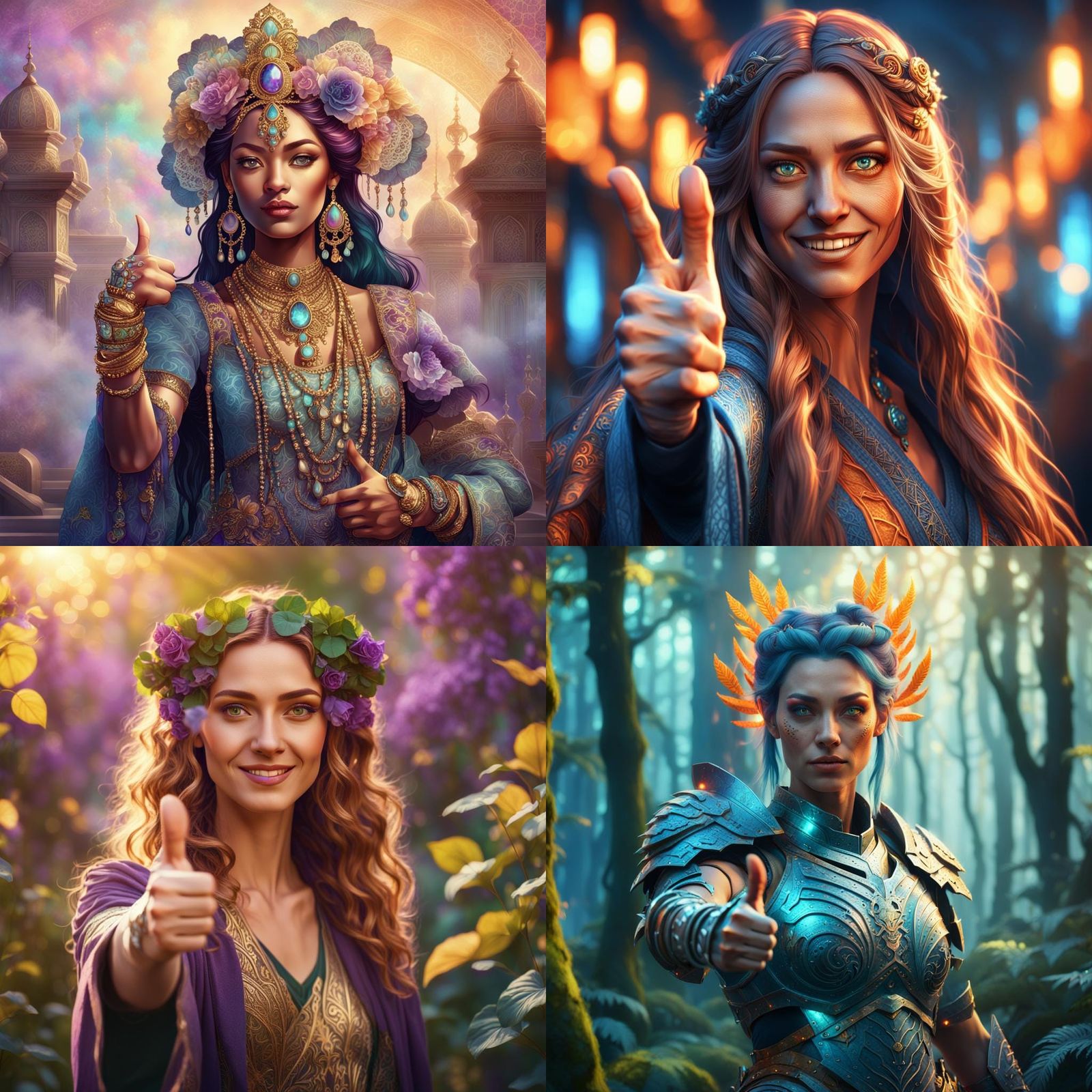Fantasy Girl Gives Thumbs Up in Detailed Matte Painting