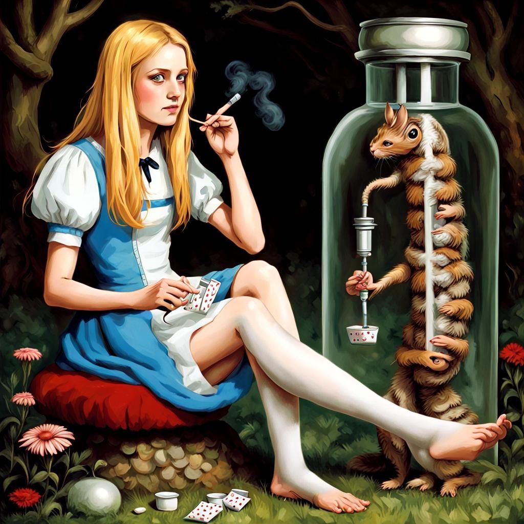 Surreal Psychedelic Dreamscape Inspired by Alice in Wonderla...