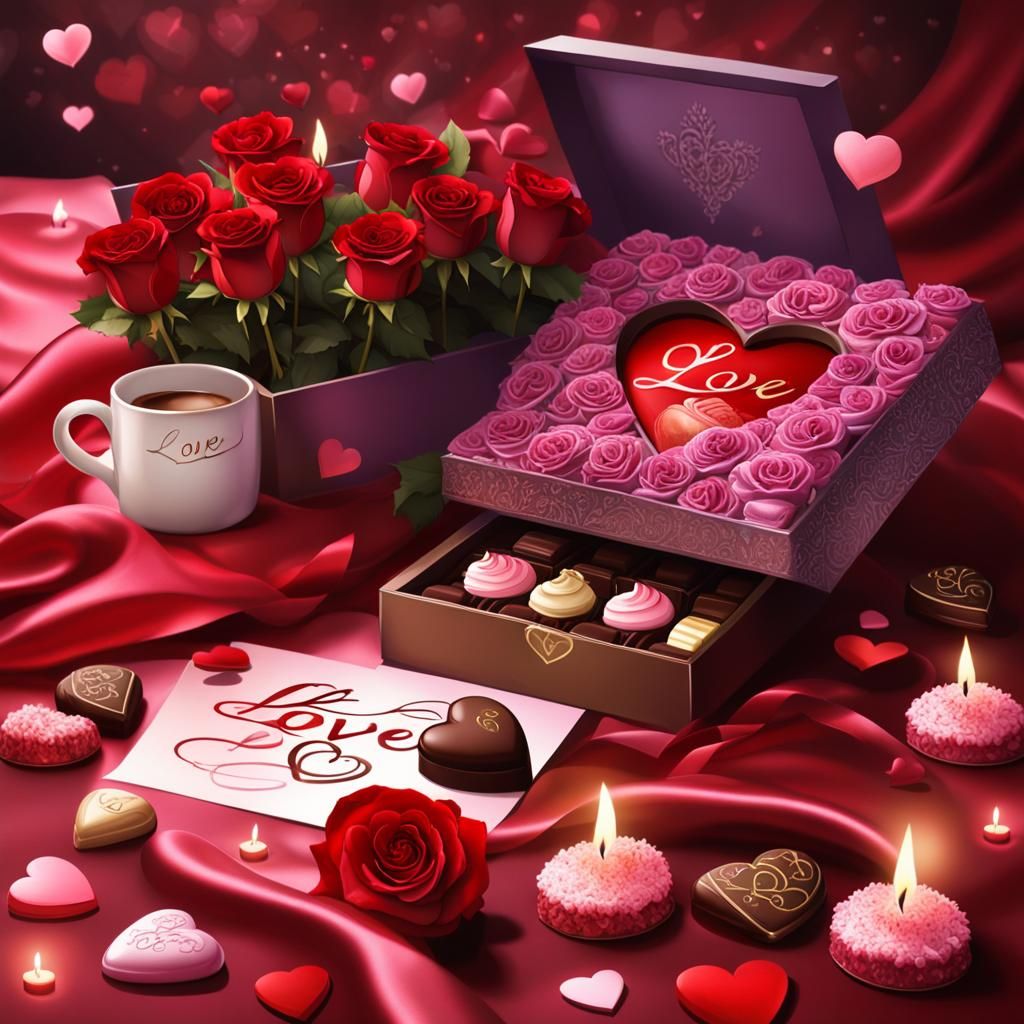 Valentine's Day: Heart-Shaped Chocolate Box with Roses