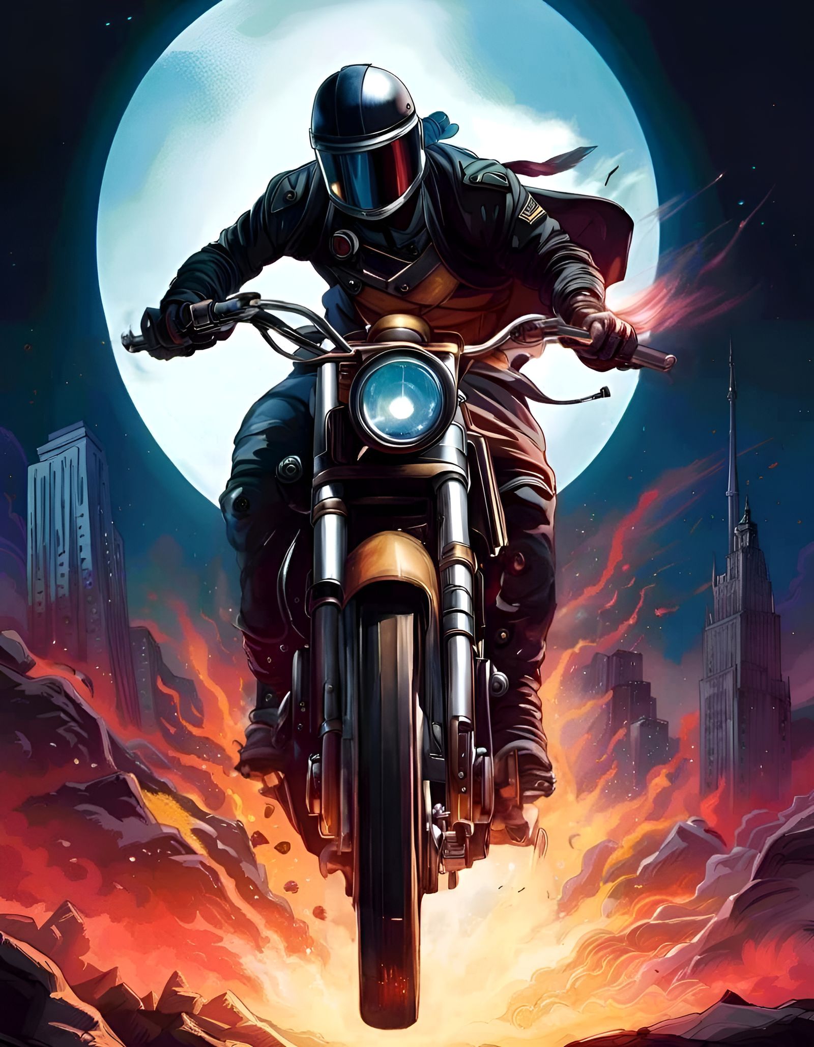 Punk Rock Scene with Motorcycle in Vintage Poster Art