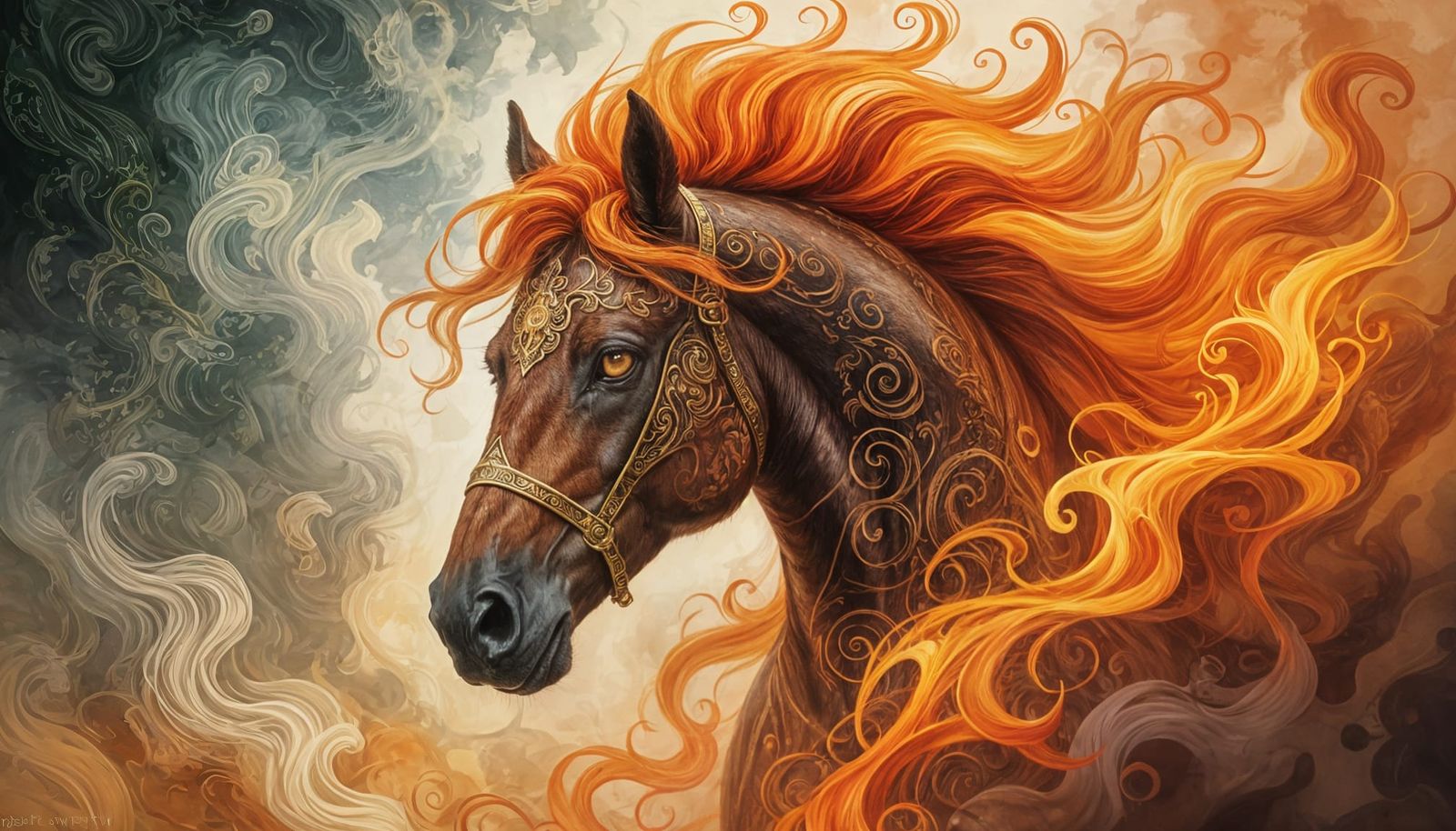 Fantasy Jungle Fire Horse Portrait
