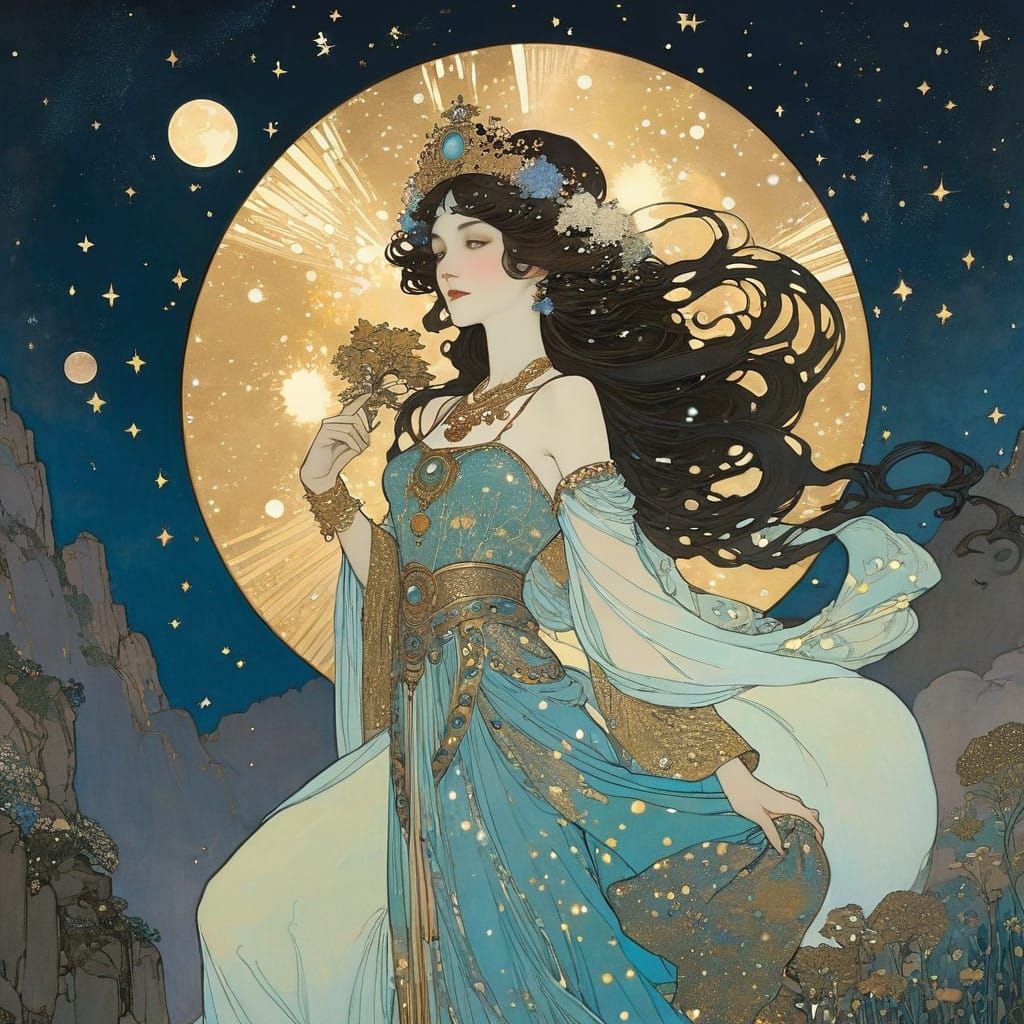 Celestial Goddess in Art Nouveau Style