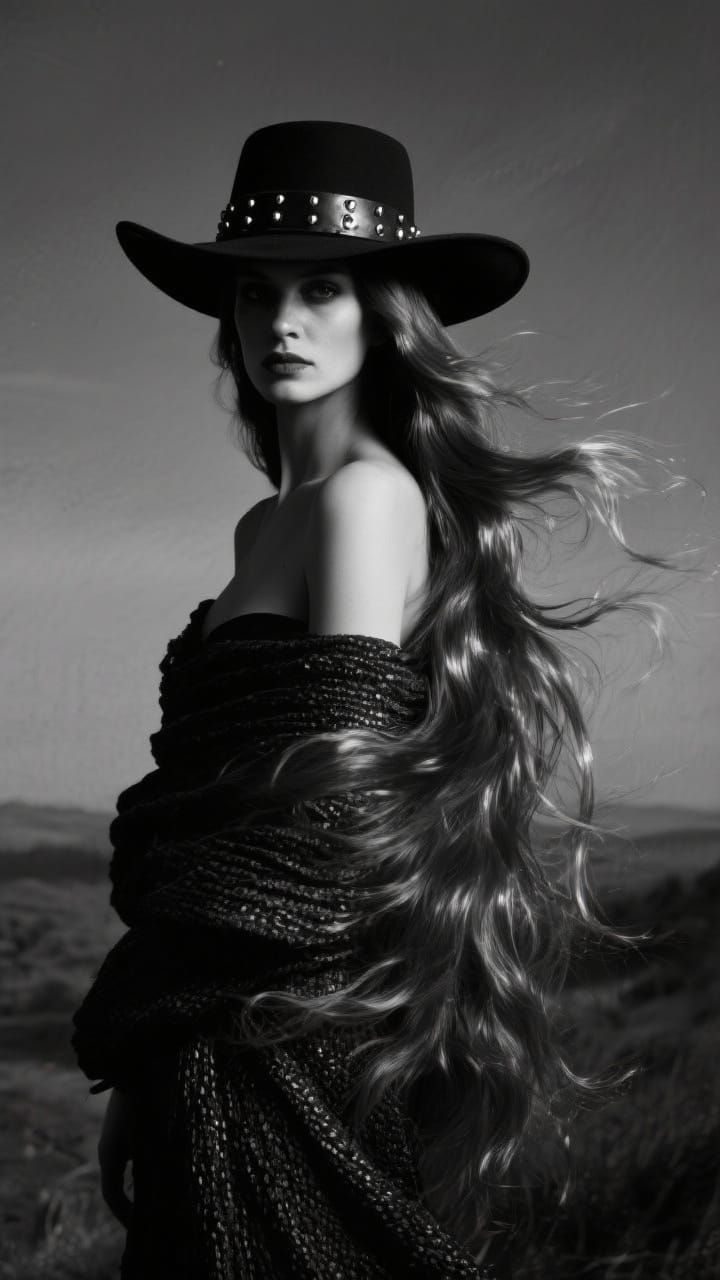 Enigmatic Woman in Grayscale, Cinematic Masterpiece