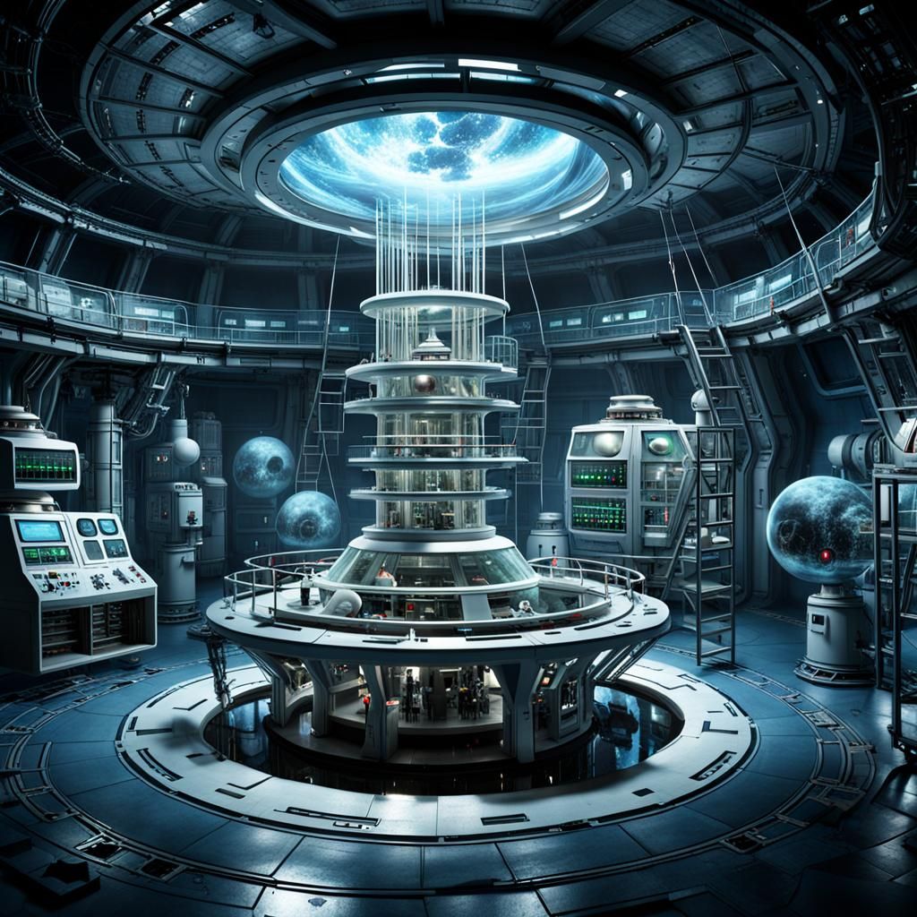 an alien laboratory from the depths of space where they experiment on humans who seem to be levitating, hyperrealistic a...