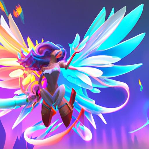 Winged Woman in Viral Metaverse: 3D Digital Art
