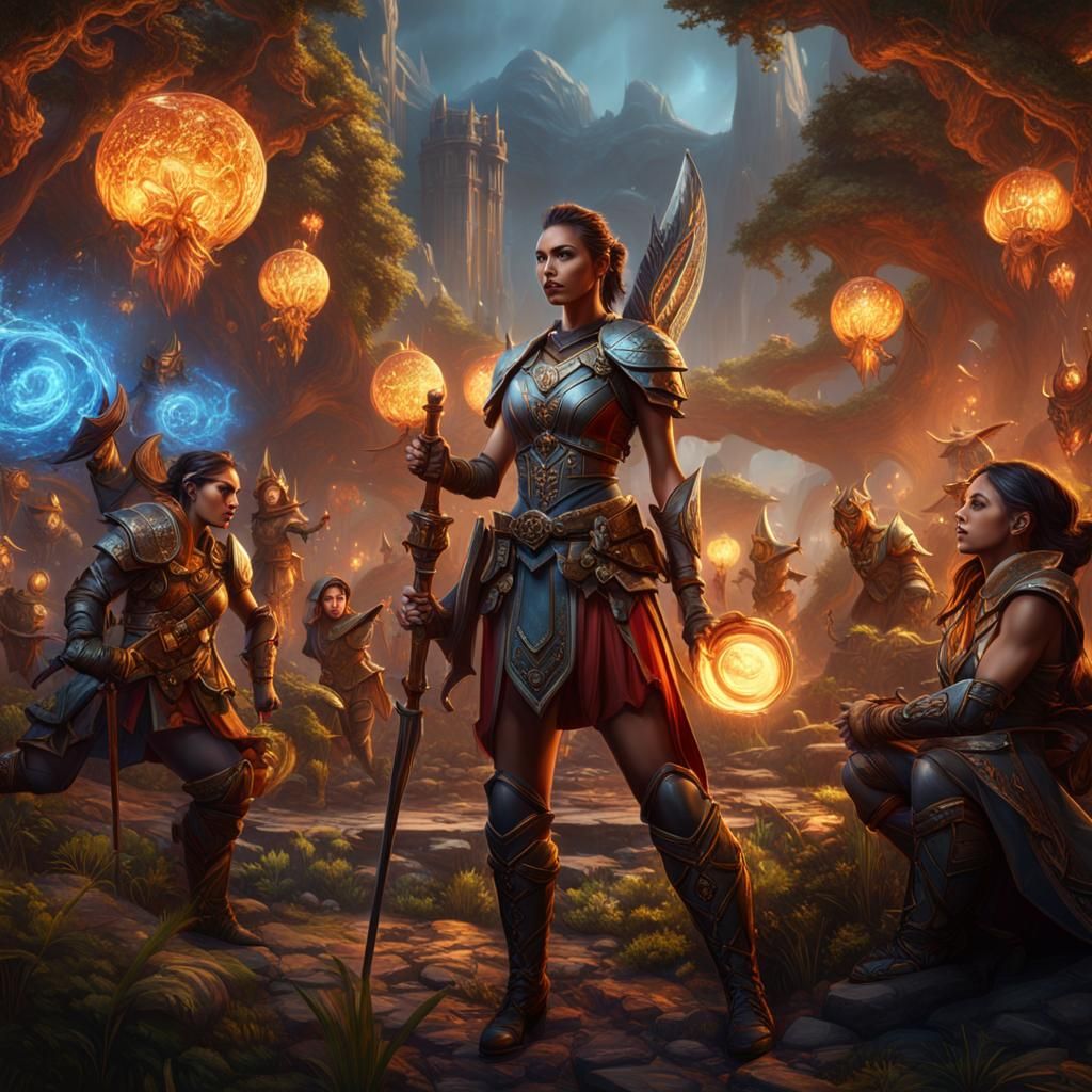 Sustainable Warrior Helping Children: Fantasy Concept Art