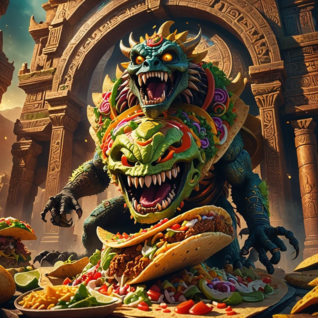 Taco Monster Devouring Taco in Ancient Temple