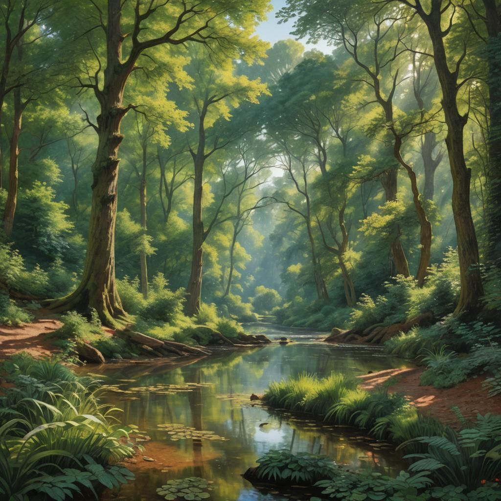 Lush Forest Spring in Impressionist Style