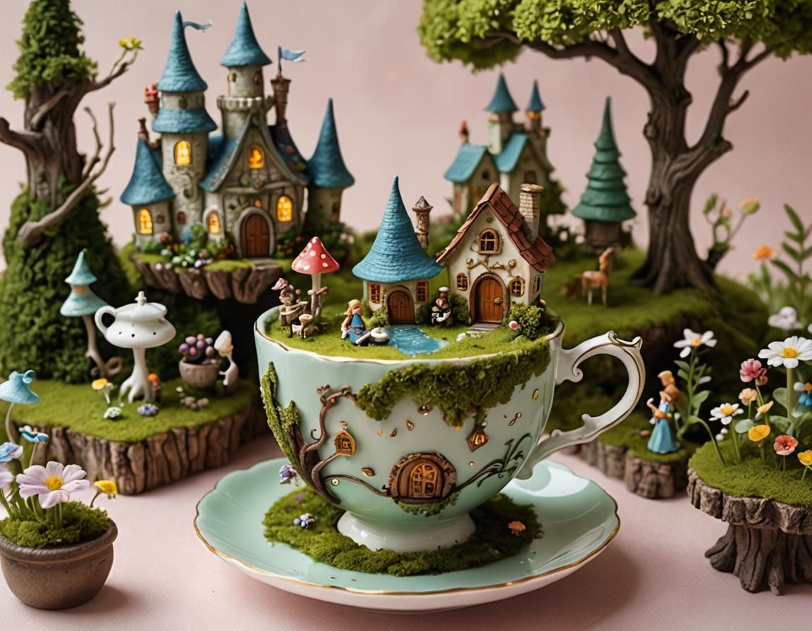 Magical Fairy Tale Scene in a Teacup