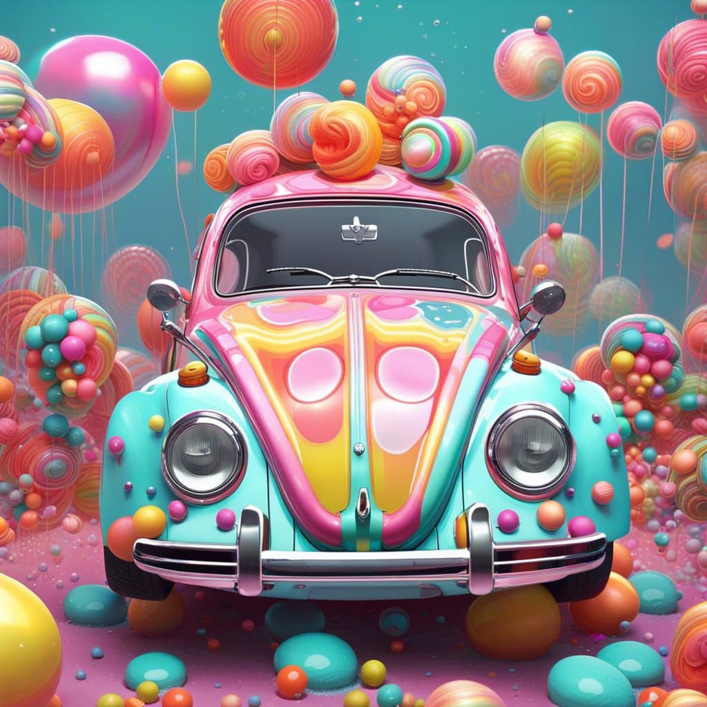 Candy-Colored Vintage VW Beetle in Hyperrealistic Digital Ar...