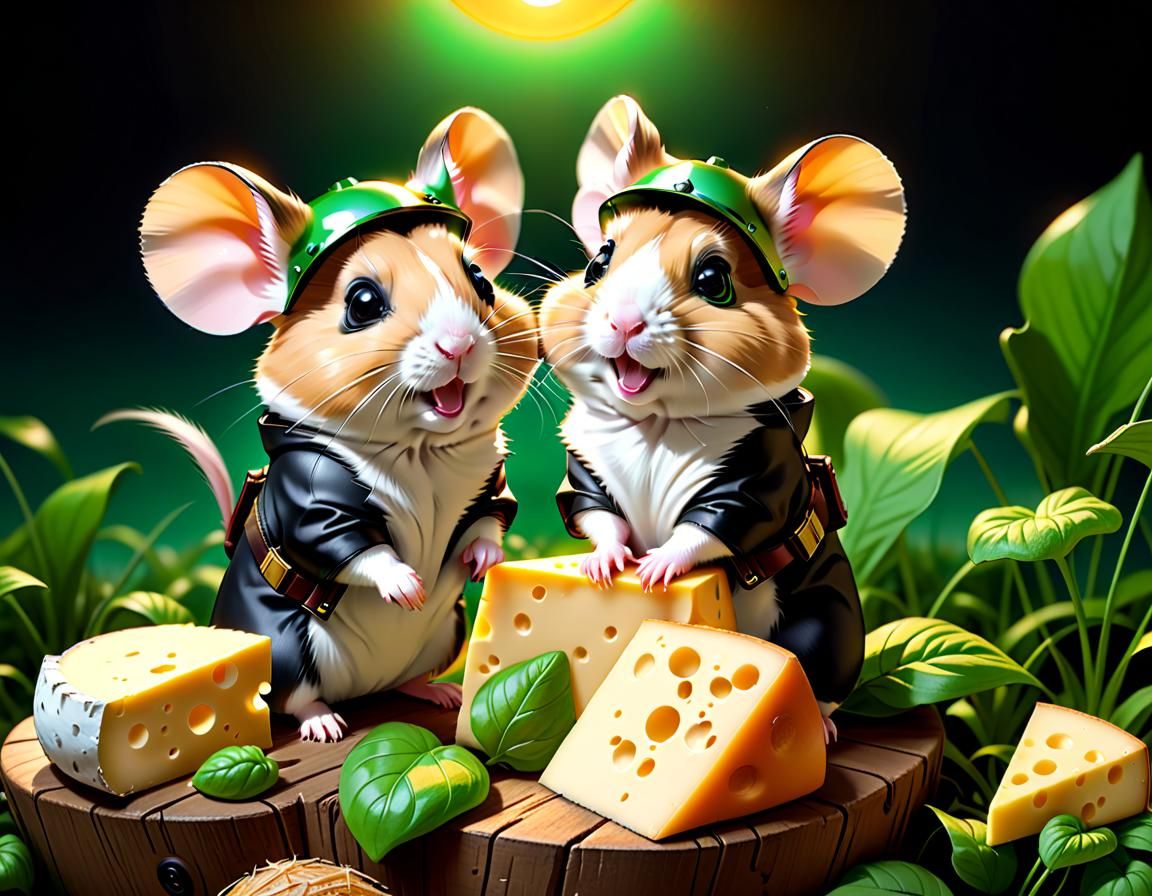 Hamsters in Explorer Suits with Cheese