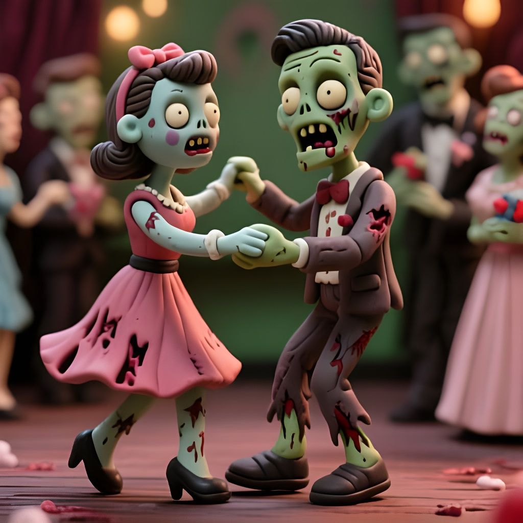 Zombie Couple Swing Dancing at 1950s Prom