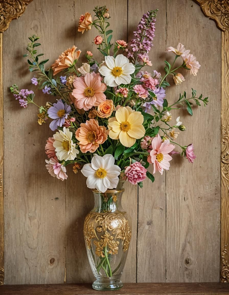 Botanical Art in Klimt Style: Vintage Flowers