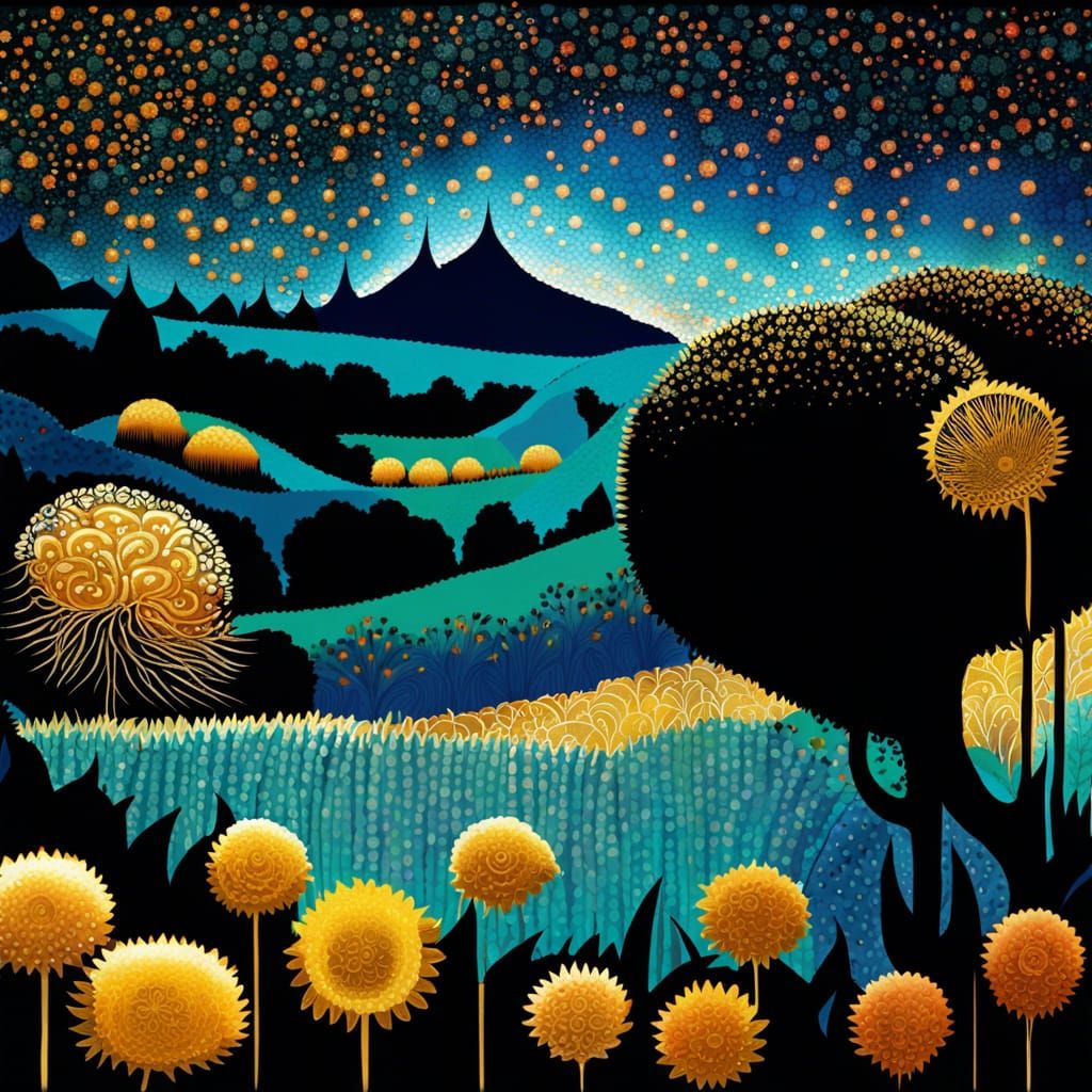 Pointillist Garden with Abstract Floral Patterns