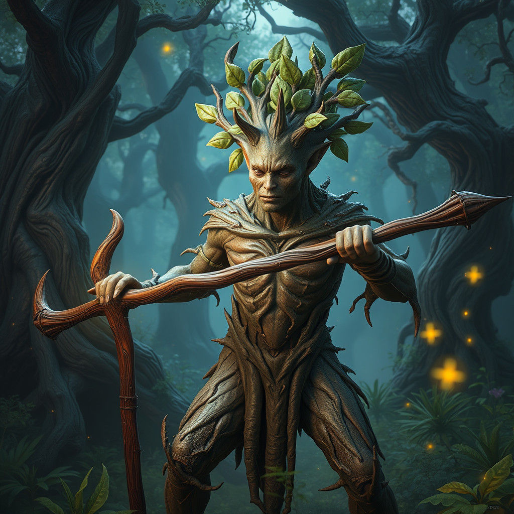 Mystical Bark Alien in Enchanted Forest: Matte Painting